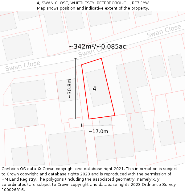 4, SWAN CLOSE, WHITTLESEY, PETERBOROUGH, PE7 1YW: Plot and title map