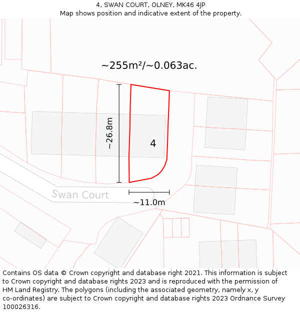 4, SWAN COURT, OLNEY, MK46 4JP: Plot and title map