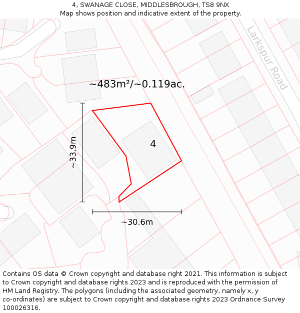 4, SWANAGE CLOSE, MIDDLESBROUGH, TS8 9NX: Plot and title map