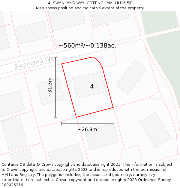 4, SWANLAND WAY, COTTINGHAM, HU16 5JP: Plot and title map