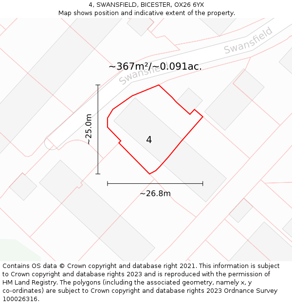 4, SWANSFIELD, BICESTER, OX26 6YX: Plot and title map