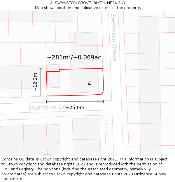 4, SWANSTON GROVE, BLYTH, NE24 3UY: Plot and title map