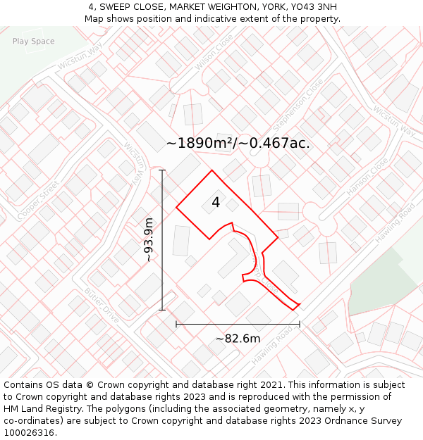 4, SWEEP CLOSE, MARKET WEIGHTON, YORK, YO43 3NH: Plot and title map
