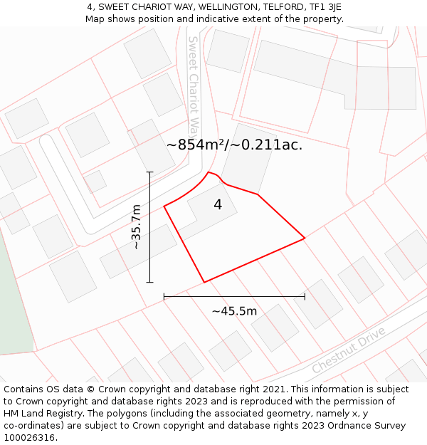 4, SWEET CHARIOT WAY, WELLINGTON, TELFORD, TF1 3JE: Plot and title map