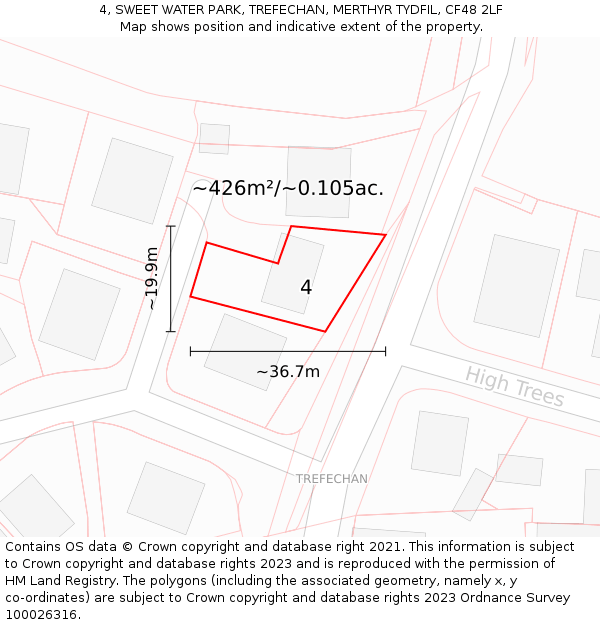 4, SWEET WATER PARK, TREFECHAN, MERTHYR TYDFIL, CF48 2LF: Plot and title map