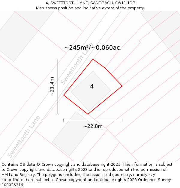 4, SWEETTOOTH LANE, SANDBACH, CW11 1DB: Plot and title map