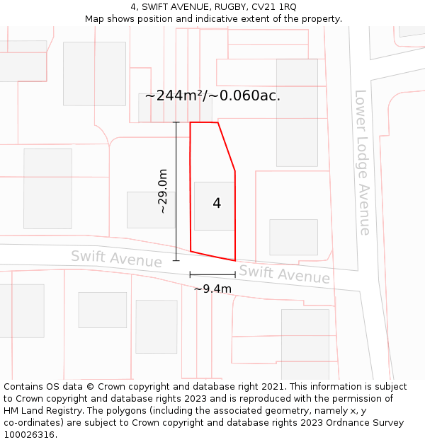 4, SWIFT AVENUE, RUGBY, CV21 1RQ: Plot and title map