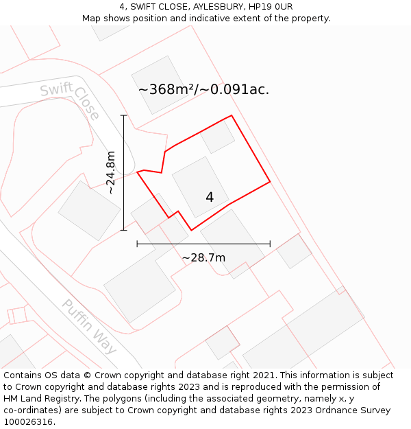 4, SWIFT CLOSE, AYLESBURY, HP19 0UR: Plot and title map