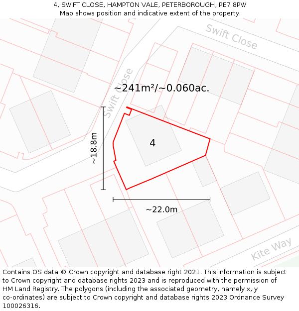 4, SWIFT CLOSE, HAMPTON VALE, PETERBOROUGH, PE7 8PW: Plot and title map