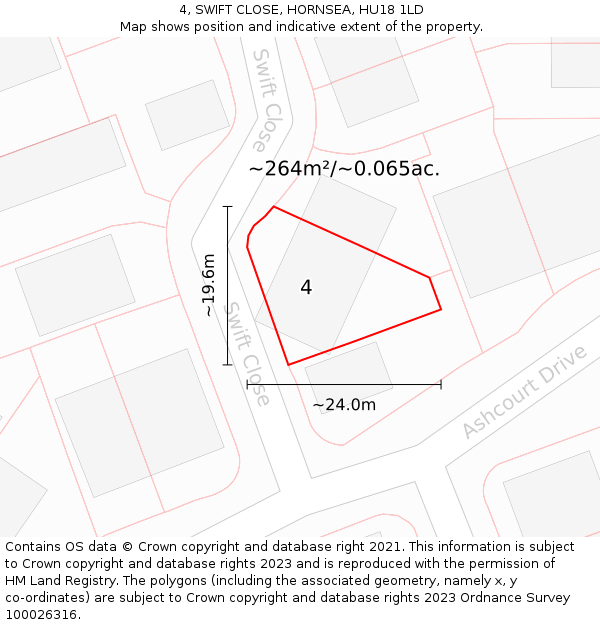 4, SWIFT CLOSE, HORNSEA, HU18 1LD: Plot and title map