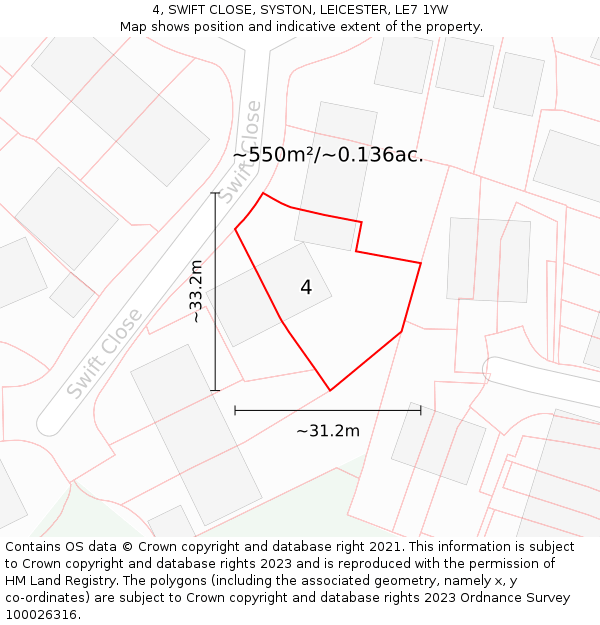 4, SWIFT CLOSE, SYSTON, LEICESTER, LE7 1YW: Plot and title map