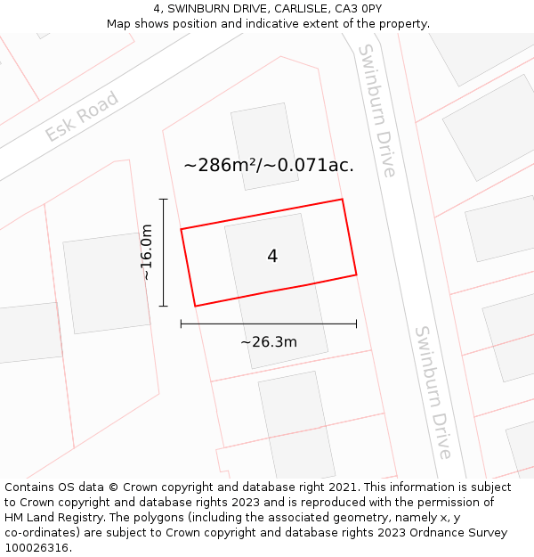 4, SWINBURN DRIVE, CARLISLE, CA3 0PY: Plot and title map