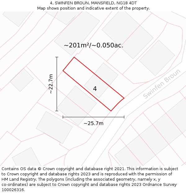 4, SWINFEN BROUN, MANSFIELD, NG18 4DT: Plot and title map