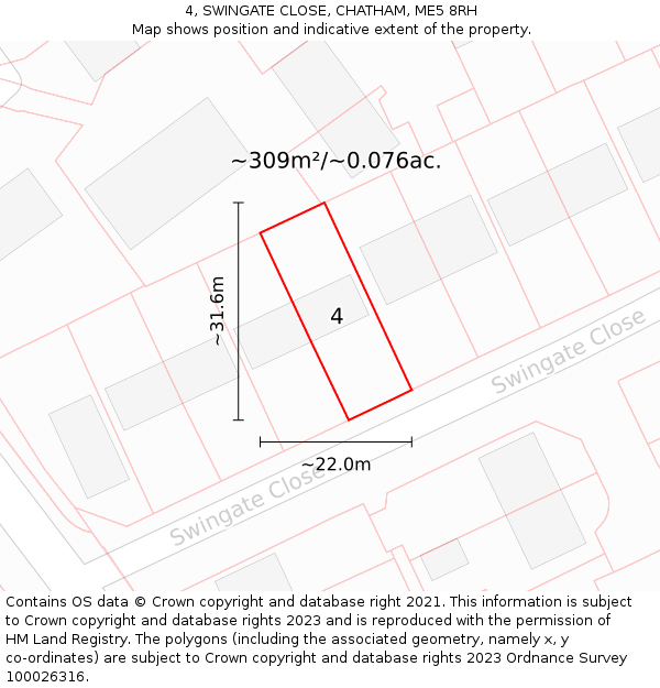 4, SWINGATE CLOSE, CHATHAM, ME5 8RH: Plot and title map
