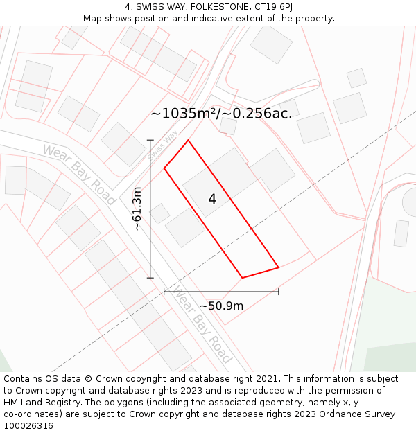 4, SWISS WAY, FOLKESTONE, CT19 6PJ: Plot and title map