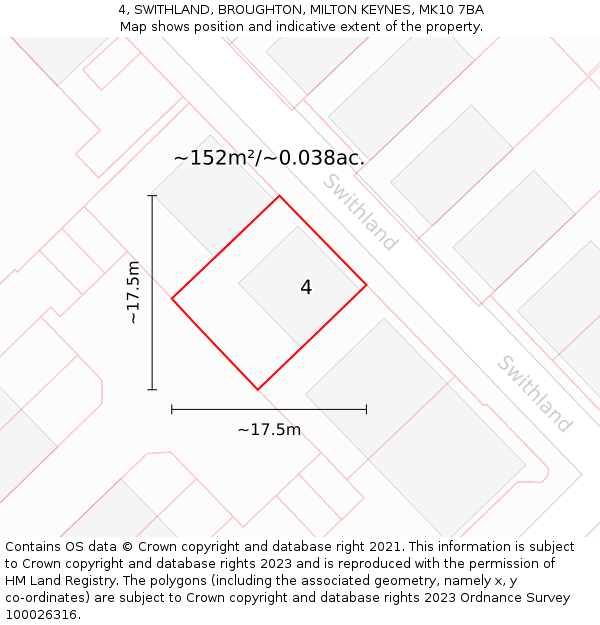 4, SWITHLAND, BROUGHTON, MILTON KEYNES, MK10 7BA: Plot and title map