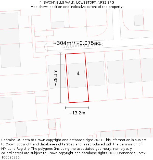 4, SWONNELLS WALK, LOWESTOFT, NR32 3PG: Plot and title map