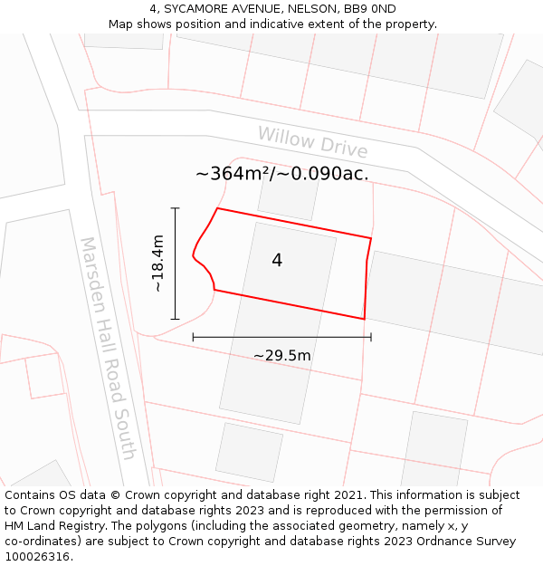 4, SYCAMORE AVENUE, NELSON, BB9 0ND: Plot and title map