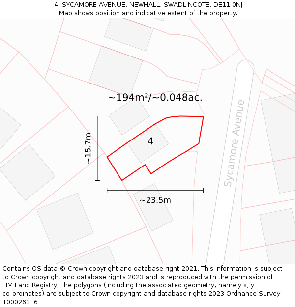 4, SYCAMORE AVENUE, NEWHALL, SWADLINCOTE, DE11 0NJ: Plot and title map