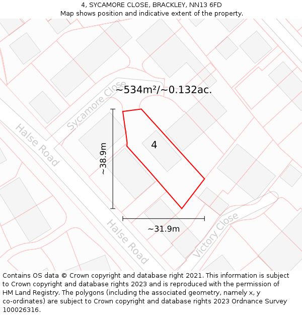 4, SYCAMORE CLOSE, BRACKLEY, NN13 6FD: Plot and title map