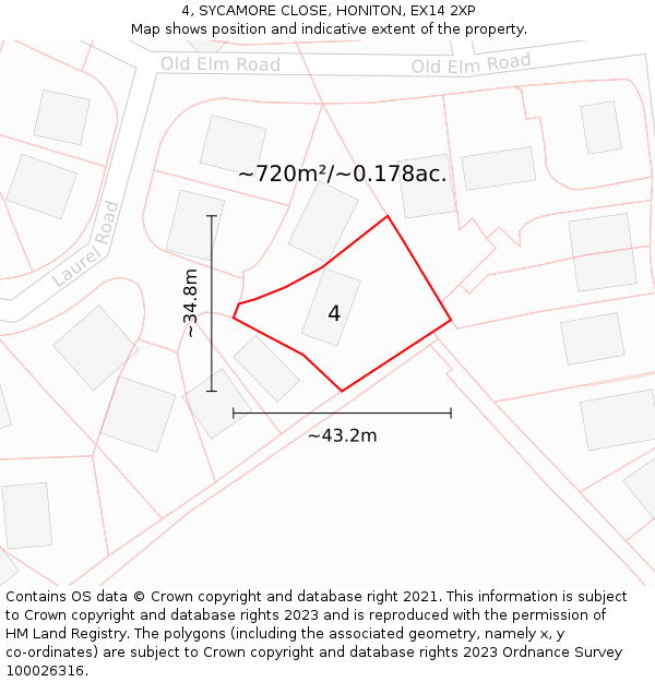 4, SYCAMORE CLOSE, HONITON, EX14 2XP: Plot and title map