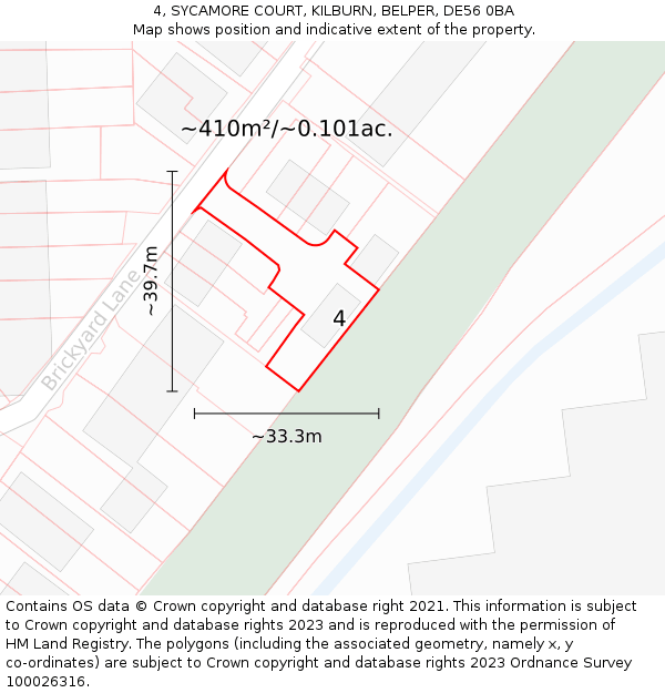 4, SYCAMORE COURT, KILBURN, BELPER, DE56 0BA: Plot and title map