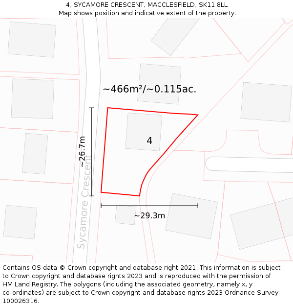 4, SYCAMORE CRESCENT, MACCLESFIELD, SK11 8LL: Plot and title map