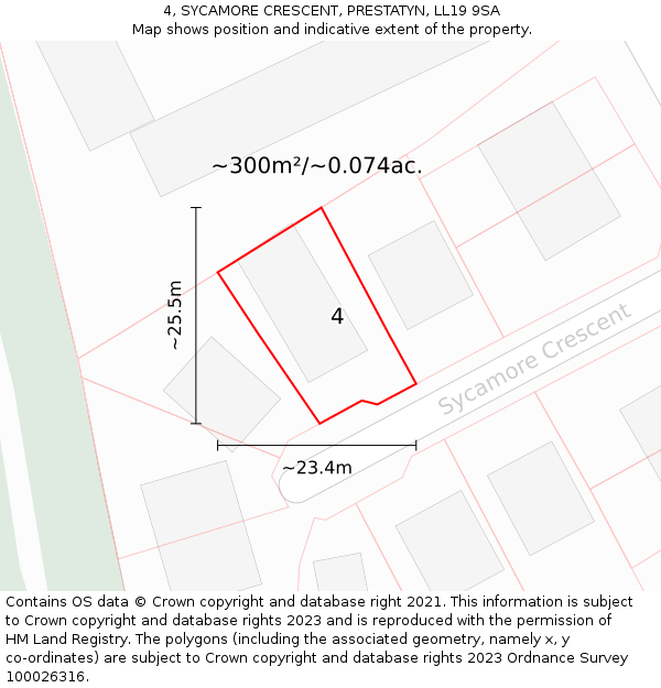 4, SYCAMORE CRESCENT, PRESTATYN, LL19 9SA: Plot and title map