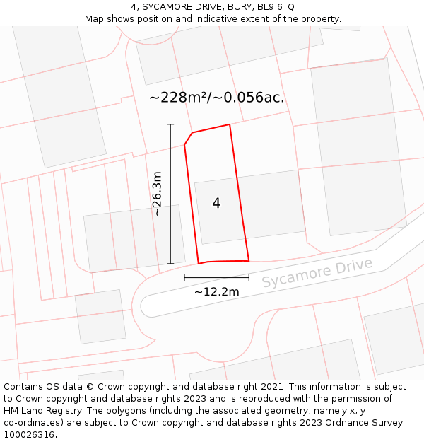 4, SYCAMORE DRIVE, BURY, BL9 6TQ: Plot and title map