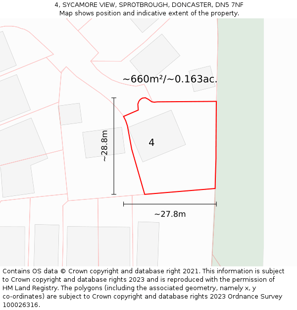 4, SYCAMORE VIEW, SPROTBROUGH, DONCASTER, DN5 7NF: Plot and title map