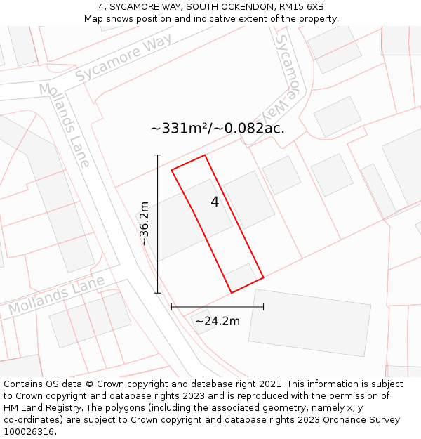4, SYCAMORE WAY, SOUTH OCKENDON, RM15 6XB: Plot and title map