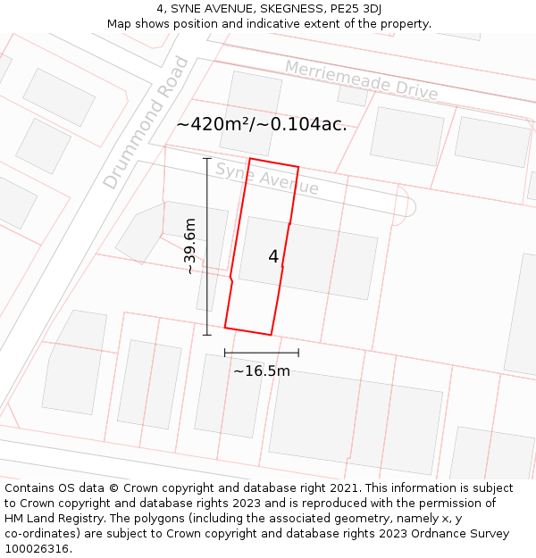 4, SYNE AVENUE, SKEGNESS, PE25 3DJ: Plot and title map