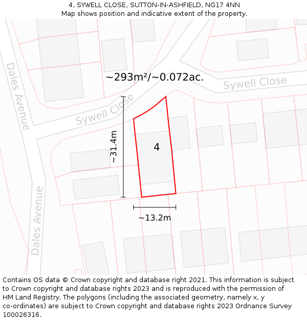 4, SYWELL CLOSE, SUTTON-IN-ASHFIELD, NG17 4NN: Plot and title map