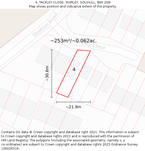 4, TACKLEY CLOSE, SHIRLEY, SOLIHULL, B90 2SB: Plot and title map