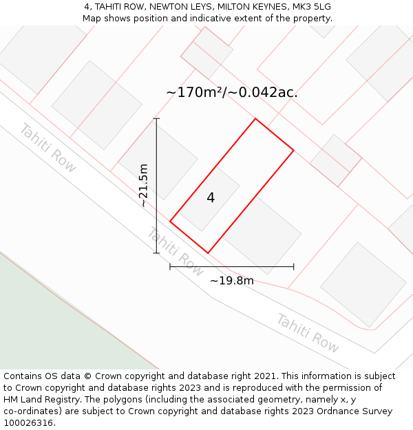 4, TAHITI ROW, NEWTON LEYS, MILTON KEYNES, MK3 5LG: Plot and title map