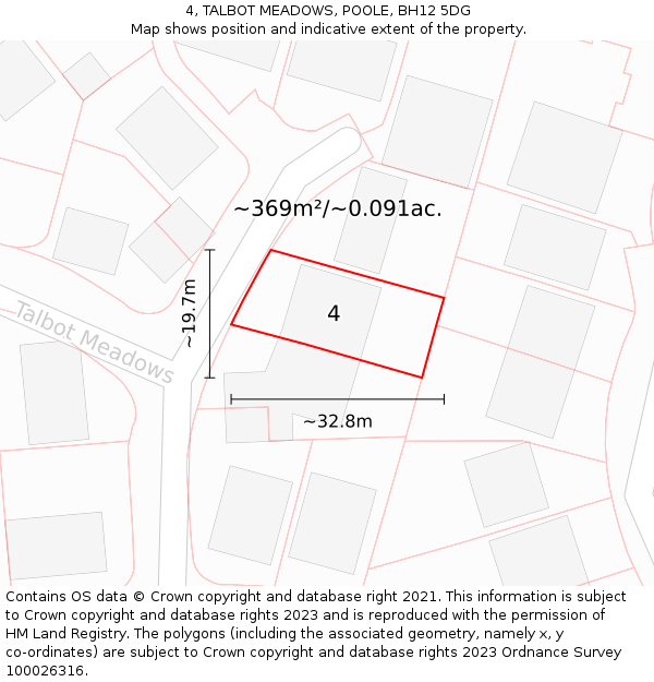 4, TALBOT MEADOWS, POOLE, BH12 5DG: Plot and title map