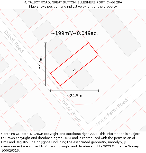 4, TALBOT ROAD, GREAT SUTTON, ELLESMERE PORT, CH66 2RA: Plot and title map