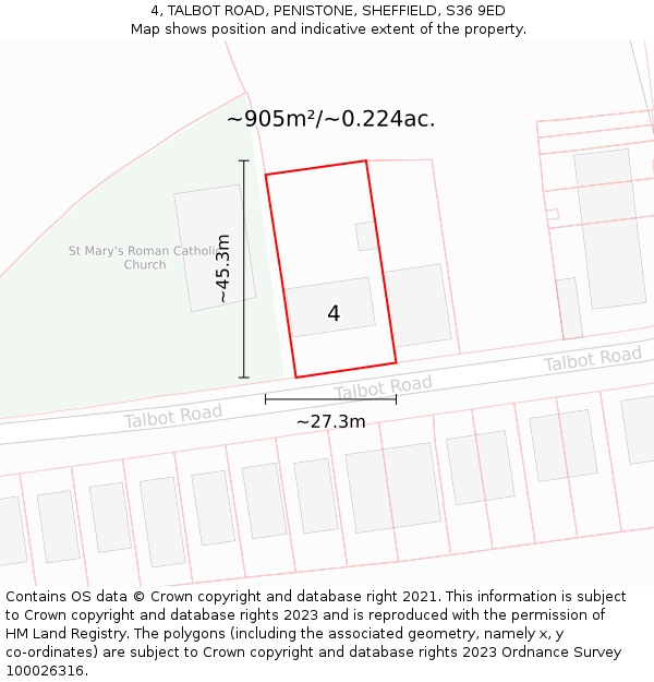 4, TALBOT ROAD, PENISTONE, SHEFFIELD, S36 9ED: Plot and title map