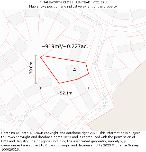 4, TALEWORTH CLOSE, ASHTEAD, KT21 2PU: Plot and title map