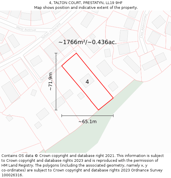 4, TALTON COURT, PRESTATYN, LL19 9HF: Plot and title map