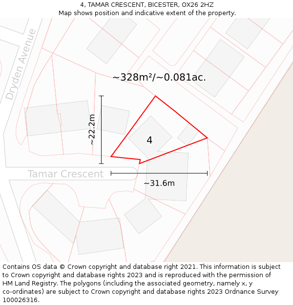 4, TAMAR CRESCENT, BICESTER, OX26 2HZ: Plot and title map