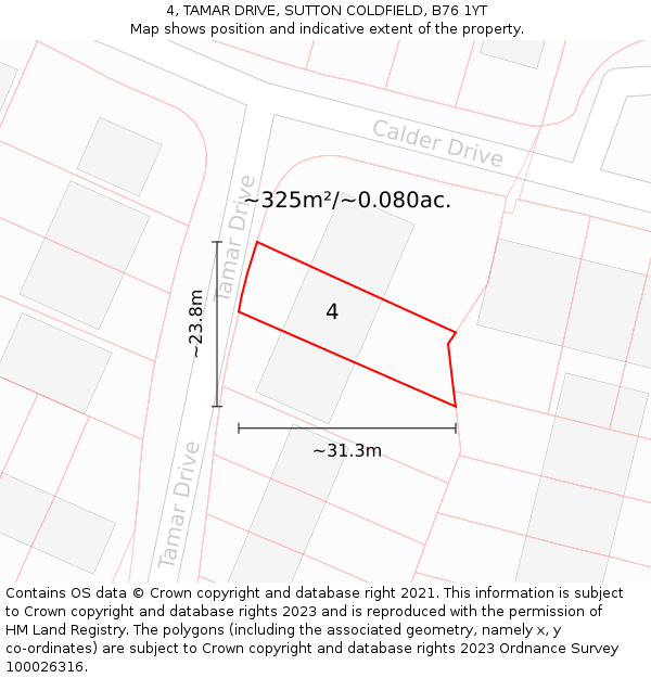 4, TAMAR DRIVE, SUTTON COLDFIELD, B76 1YT: Plot and title map