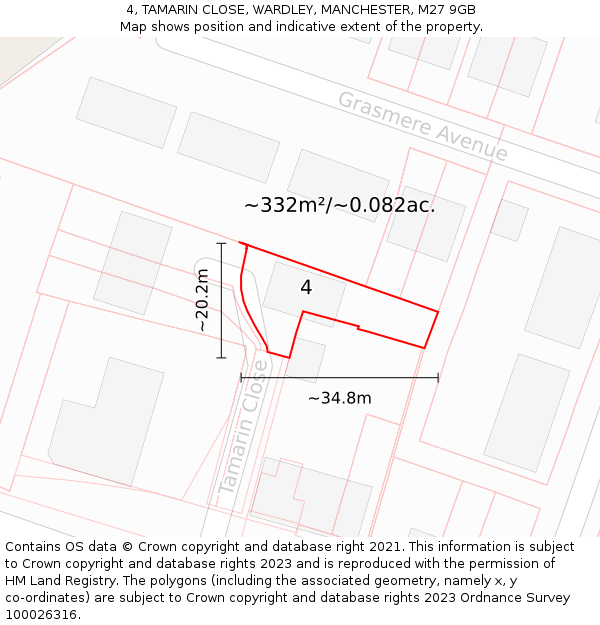 4, TAMARIN CLOSE, WARDLEY, MANCHESTER, M27 9GB: Plot and title map