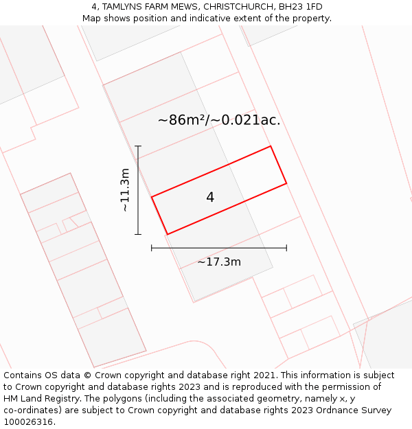 4, TAMLYNS FARM MEWS, CHRISTCHURCH, BH23 1FD: Plot and title map