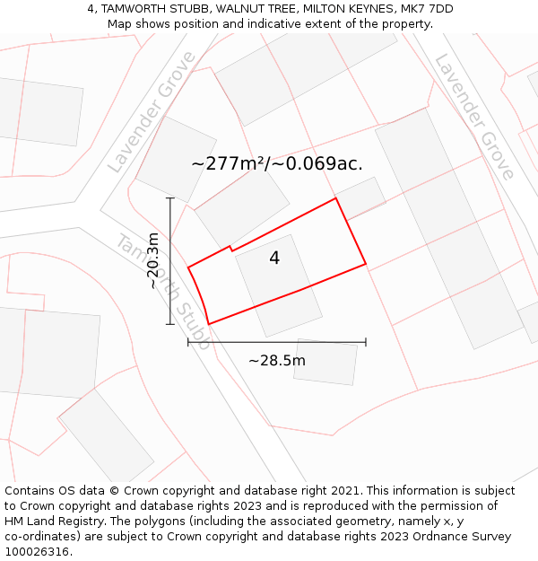 4, TAMWORTH STUBB, WALNUT TREE, MILTON KEYNES, MK7 7DD: Plot and title map