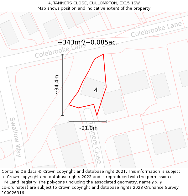 4, TANNERS CLOSE, CULLOMPTON, EX15 1SW: Plot and title map