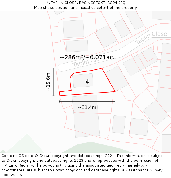 4, TAPLIN CLOSE, BASINGSTOKE, RG24 9FQ: Plot and title map