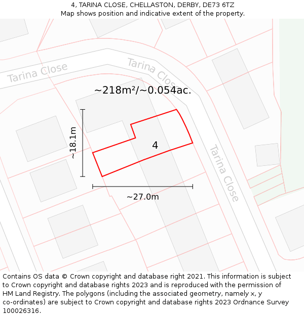 4, TARINA CLOSE, CHELLASTON, DERBY, DE73 6TZ: Plot and title map