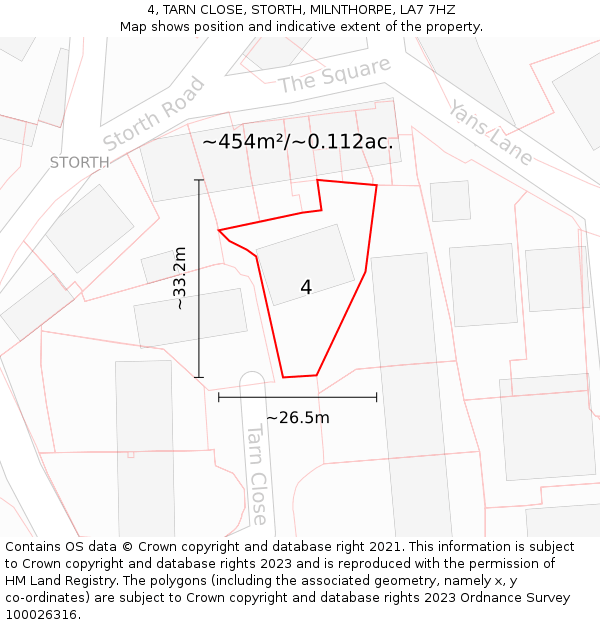 4, TARN CLOSE, STORTH, MILNTHORPE, LA7 7HZ: Plot and title map