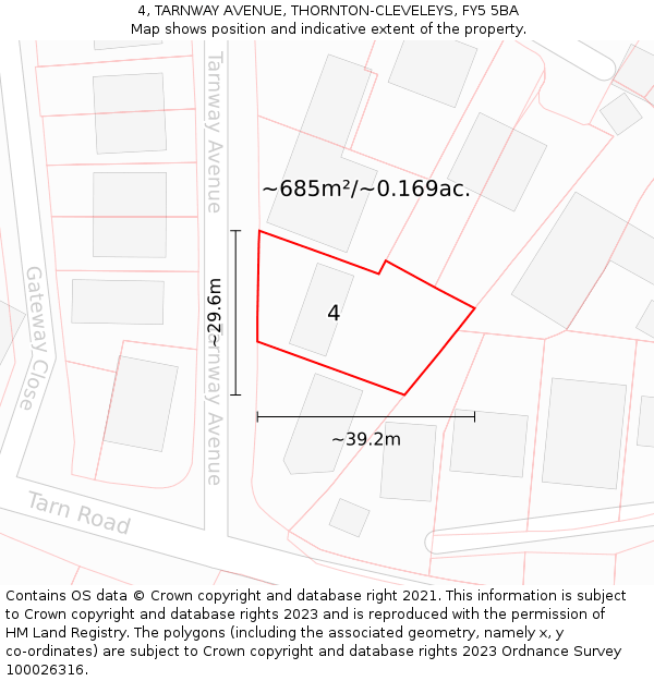 4, TARNWAY AVENUE, THORNTON-CLEVELEYS, FY5 5BA: Plot and title map